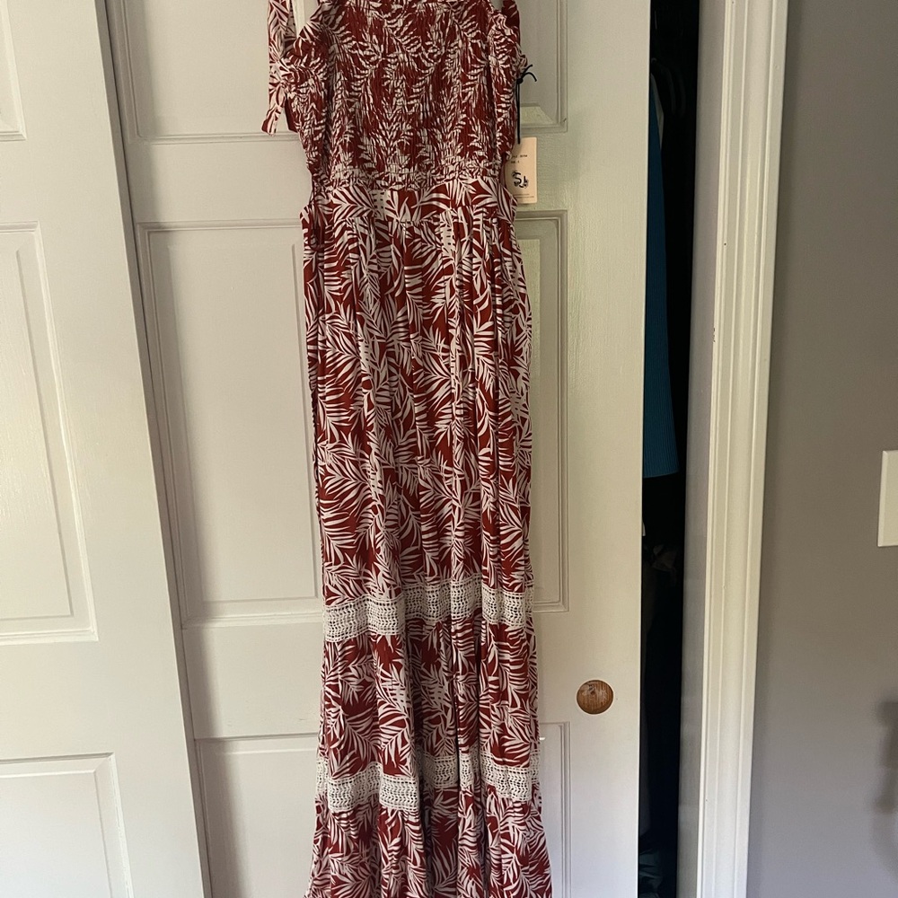 Red and White Floral Maxi Dress